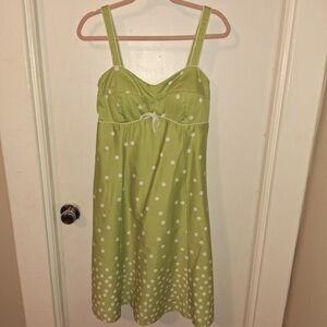 Madison leigh Green with white polka dot dress. Size 10